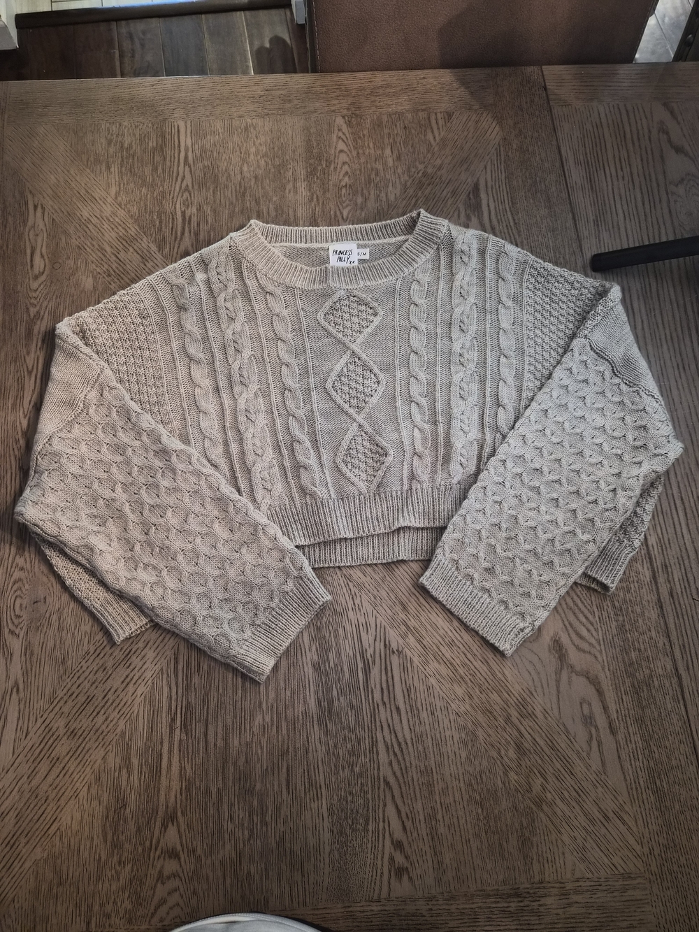 Princess Polly Cropped Cable Knit Sweater - Taupe